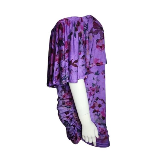 Venus Top Womens Plus Size 1X Purple Floral Pullover Ruched Side Off Shoulder - Picture 4 of 6